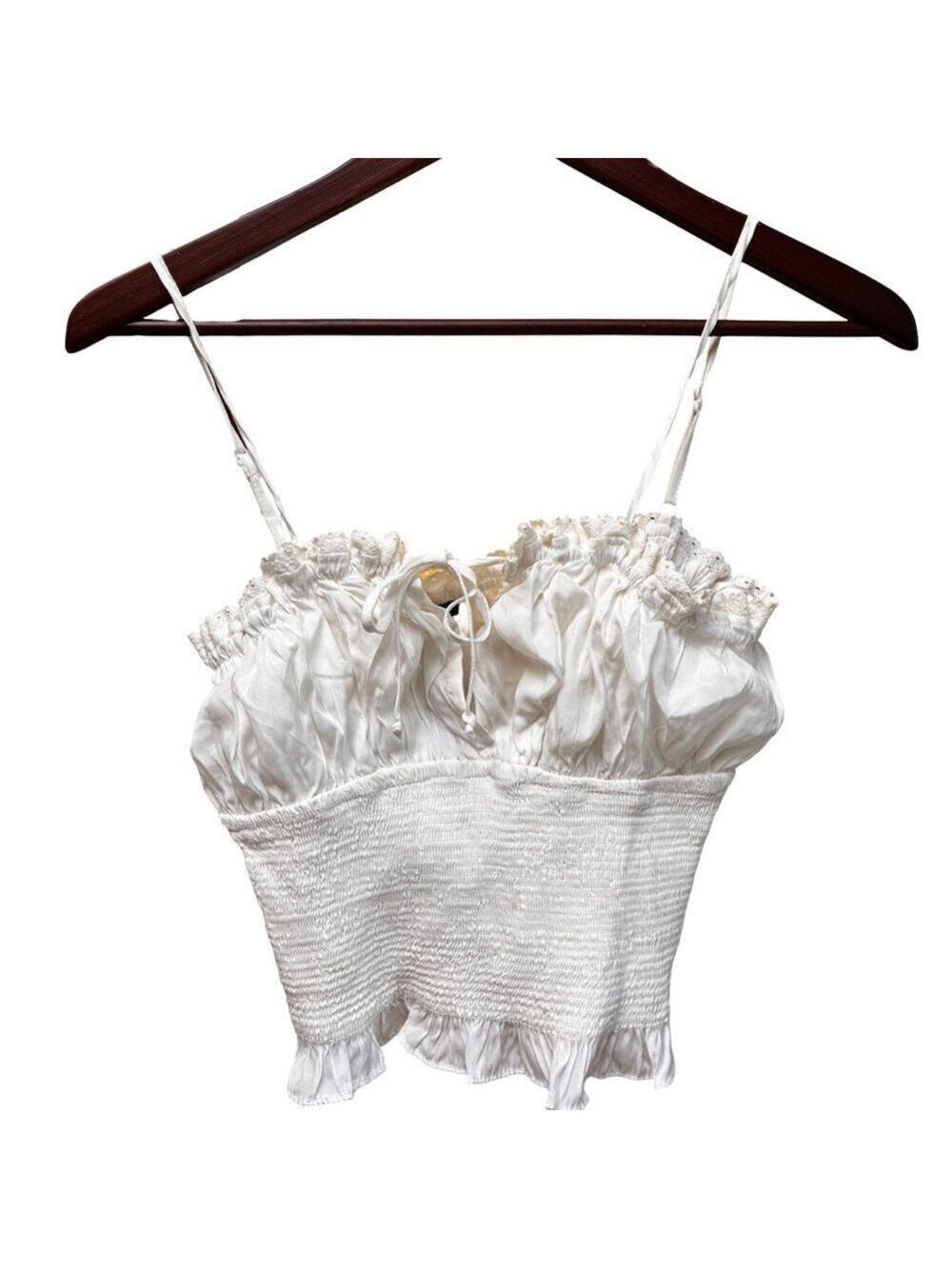 Papermoon White Ruffled Crop Top Medium NWOT (3 for $12 item)